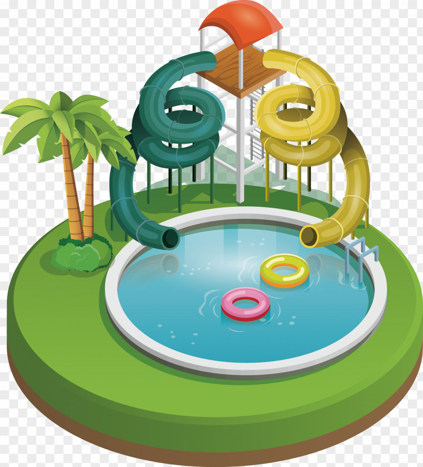 Vector Three-dimensional Water Park Recreation Clip Art PNG