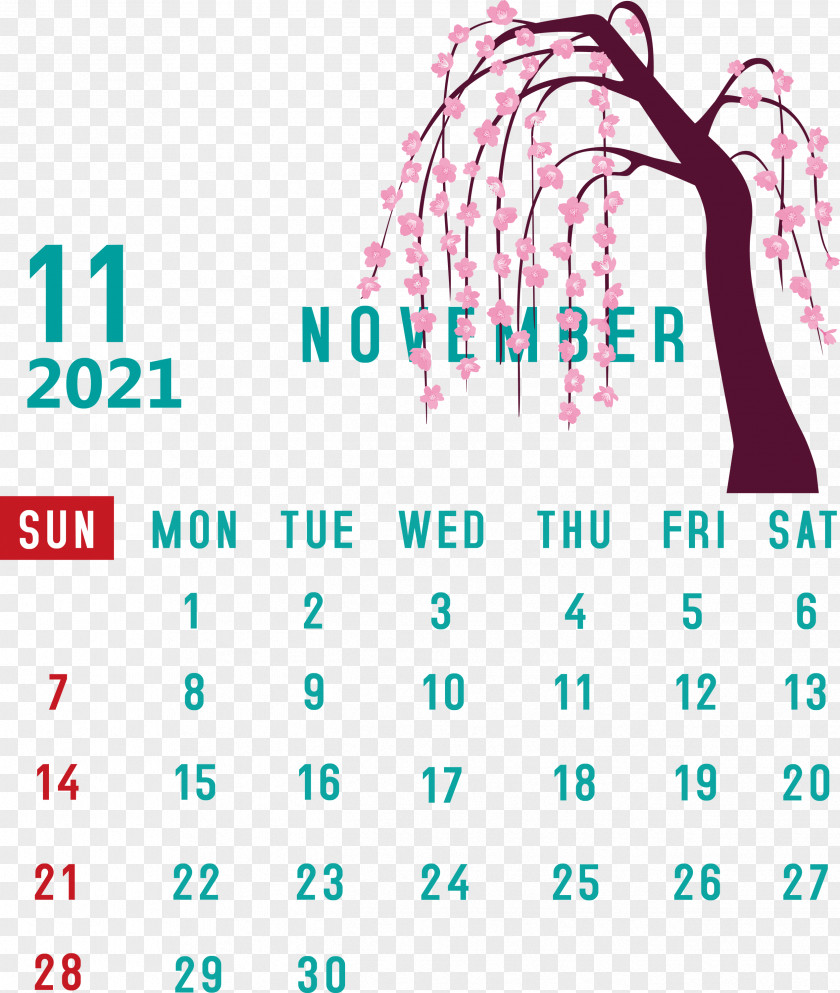 November 2021 Calendar Printable PNG