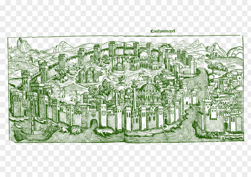 Nuremberg Chronicle Constantinople Engraving Geneva City PNG