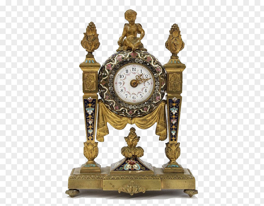 France Copper Gilt Enamel Decoration Carriage Clock Antique Vitreous Furniture PNG