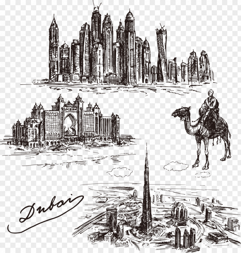 Dubai Sketch Vector Illustration Drawing Skyline PNG