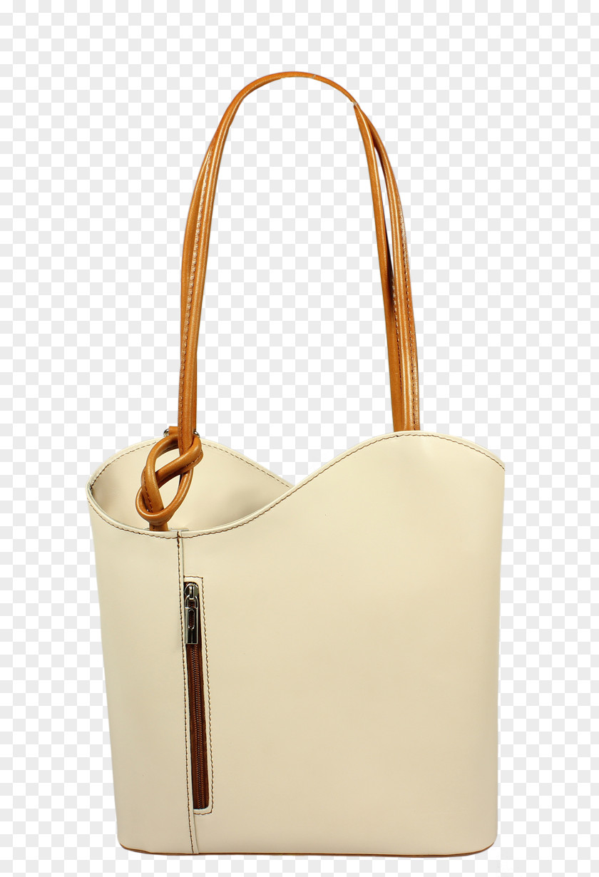 Zipper Tote Bag Leather Handbag Beige PNG