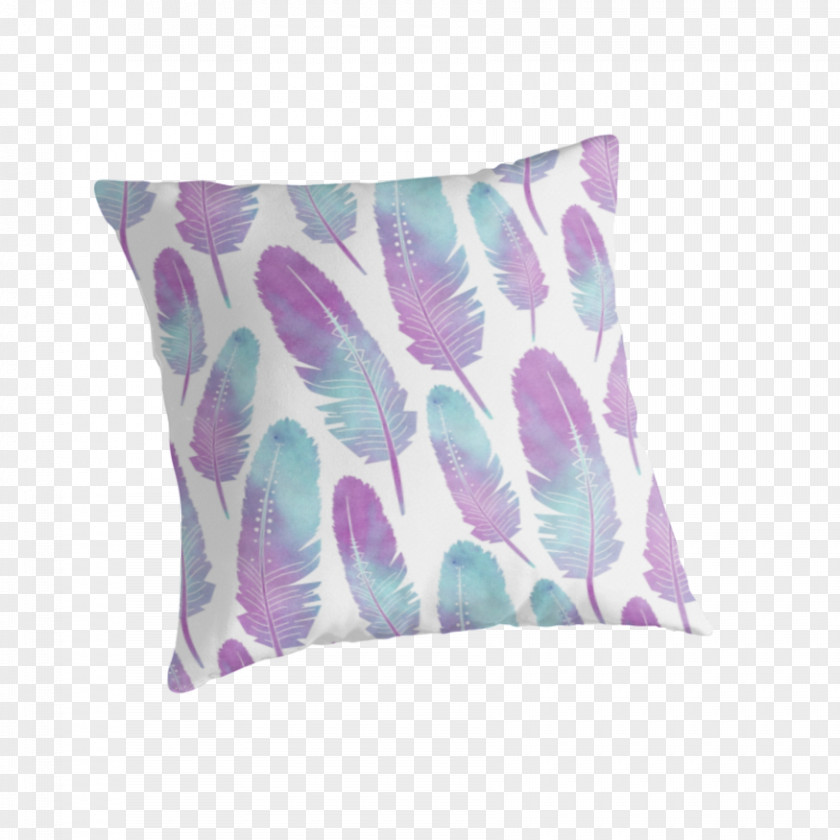 Feather Watercolor Throw Pillows Cushion Lilac PNG