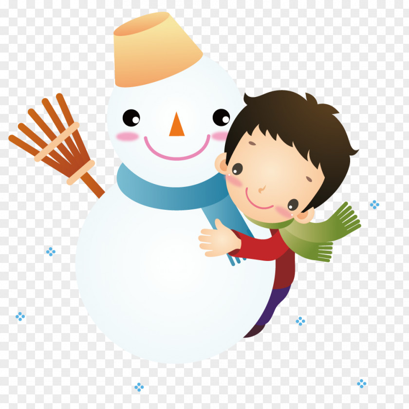Snowman Holding Boy Child Play Illustration PNG