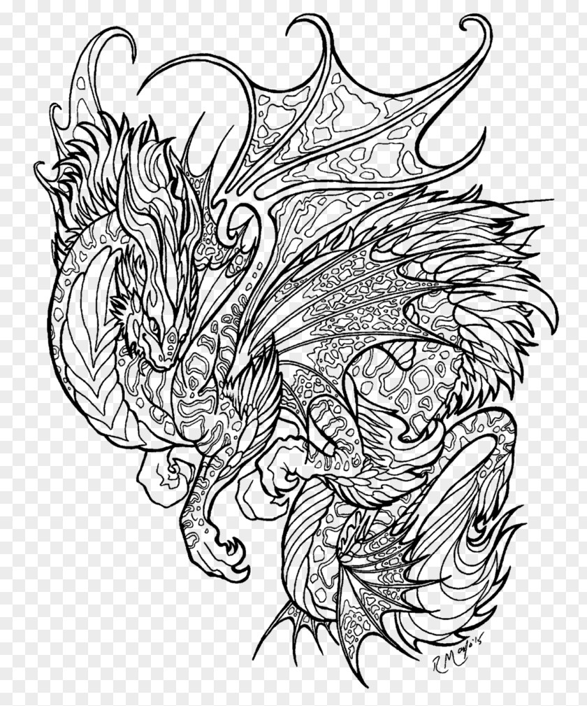 Dragon Line Art Black And White Drawing PNG