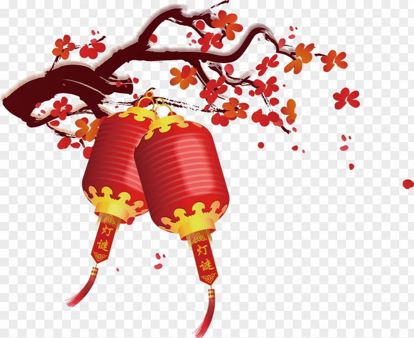 Plum Branch With Red Lanterns Paper Lantern Festival PNG