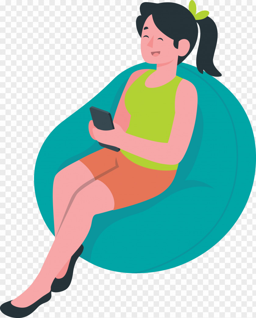 Girl Playing Mobile Phone PNG