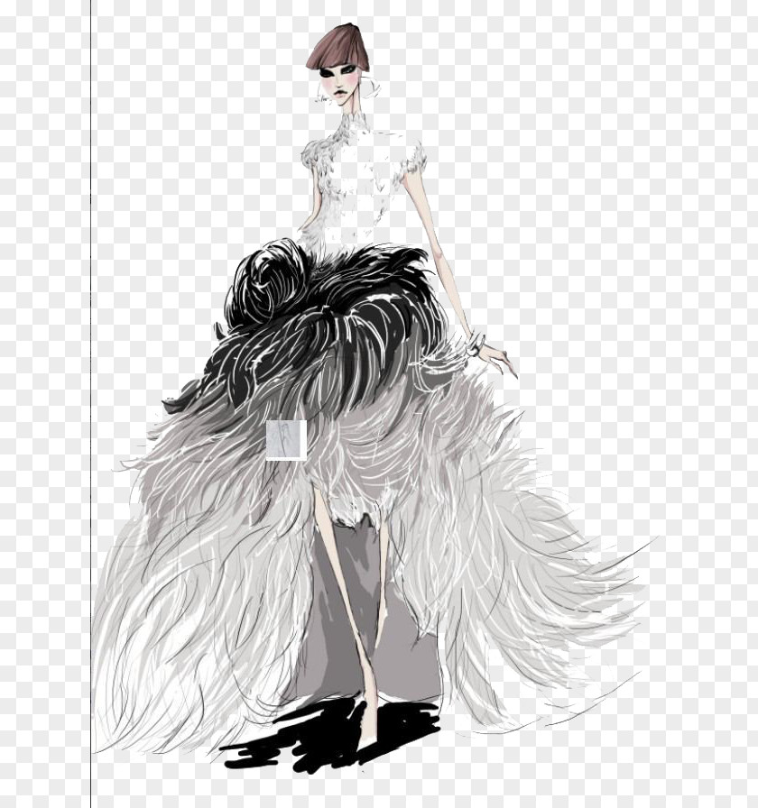 Hand-painted Wedding Dress Model Illustration Fashion Designer Clothing PNG