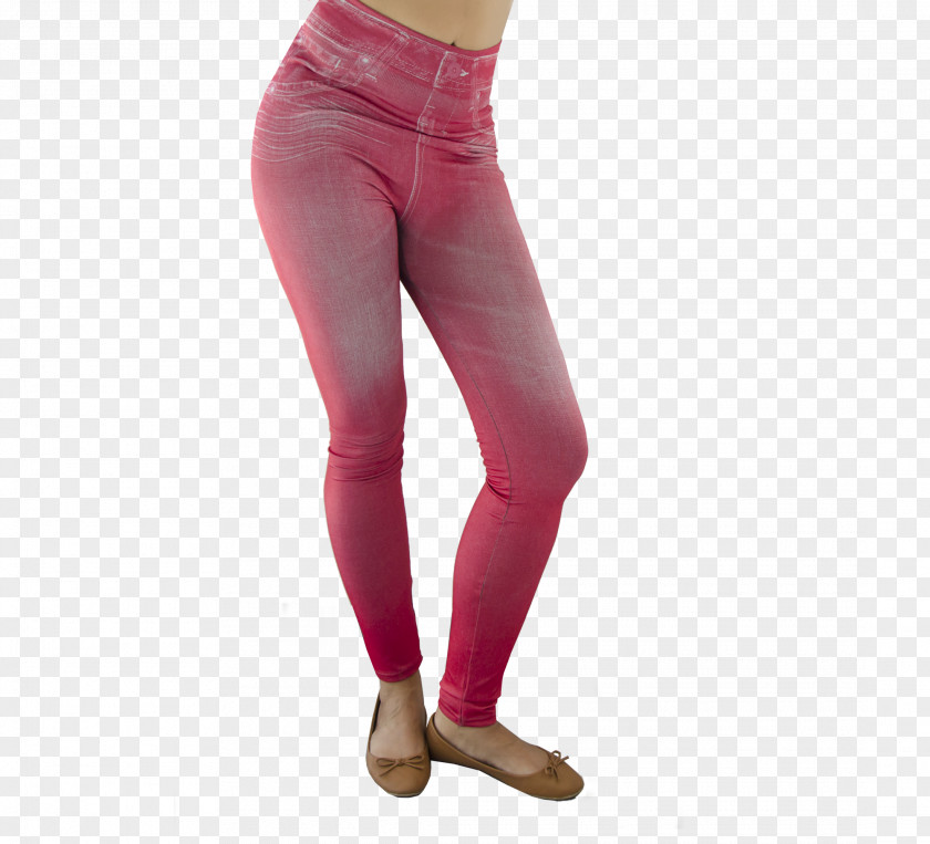 Slimming Shaping Waist Jeans Leggings Pink M PNG