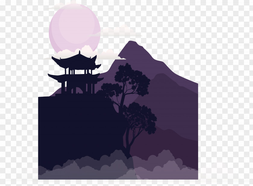 Moonlight In The Mountains Download Illustration PNG