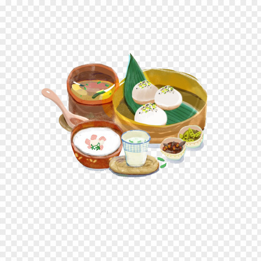 Hand-painted Cartoon Breakfast Buns Baozi Mantou Food Illustration PNG
