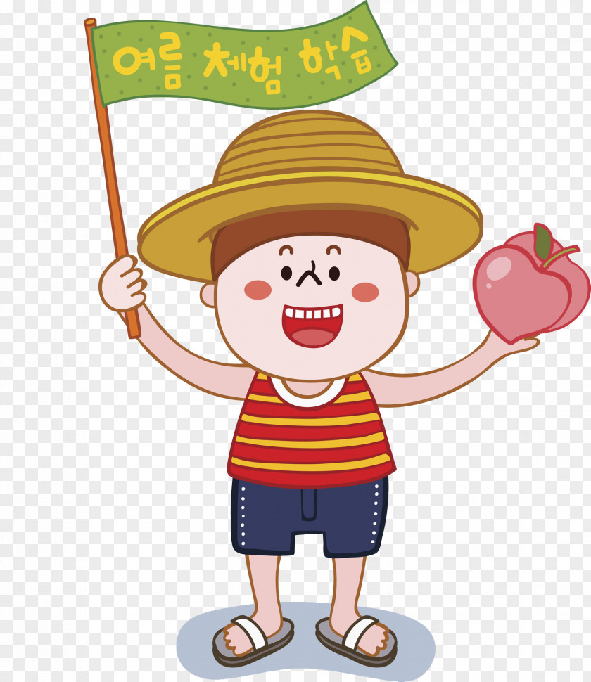 A Boy With Straw Hat For Flag PNG