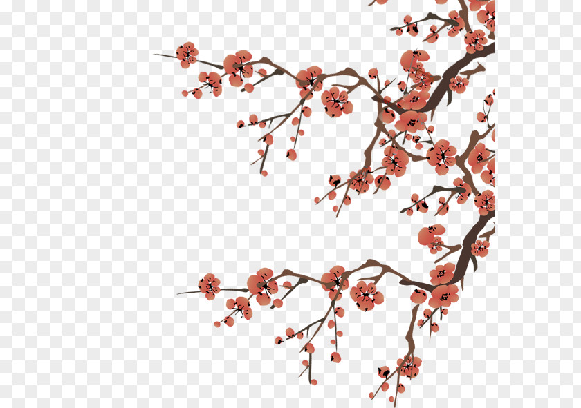 Plum Flower Ink Wash Painting PNG