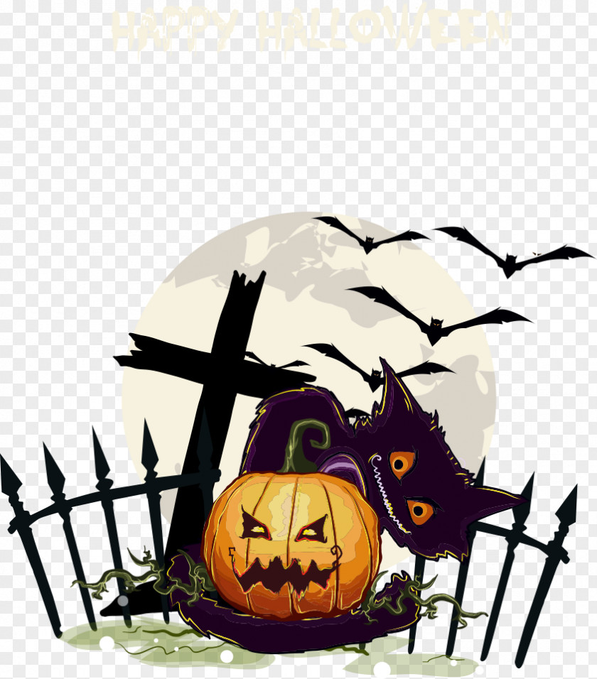 Vector Cartoon Cat With Pumpkins Halloween Jack-o'-lantern Poster PNG