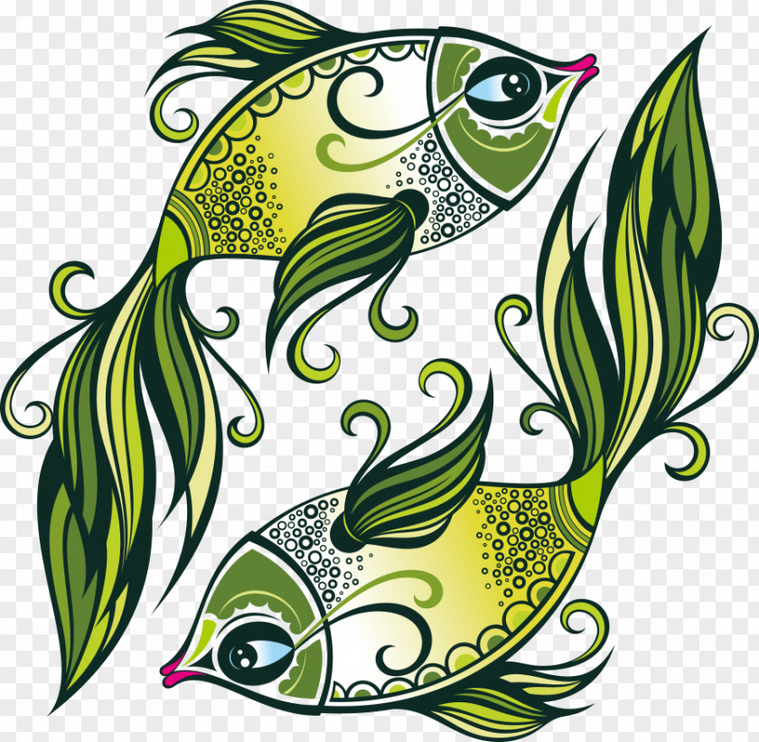 Vector Pattern Fish Pisces Astrological Sign Zodiac Drawing Illustration PNG