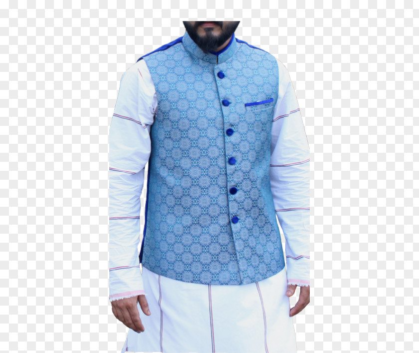 Button Blue Sleeve Waistcoat Outerwear PNG