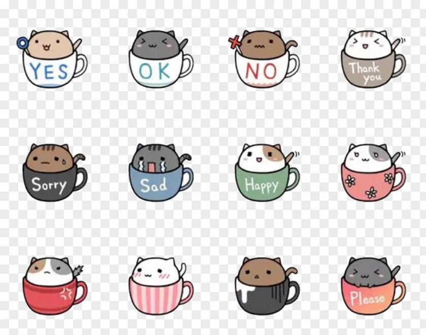 Hand-painted Cartoon Cat Cup Coffee Tea Cafe Drawing PNG