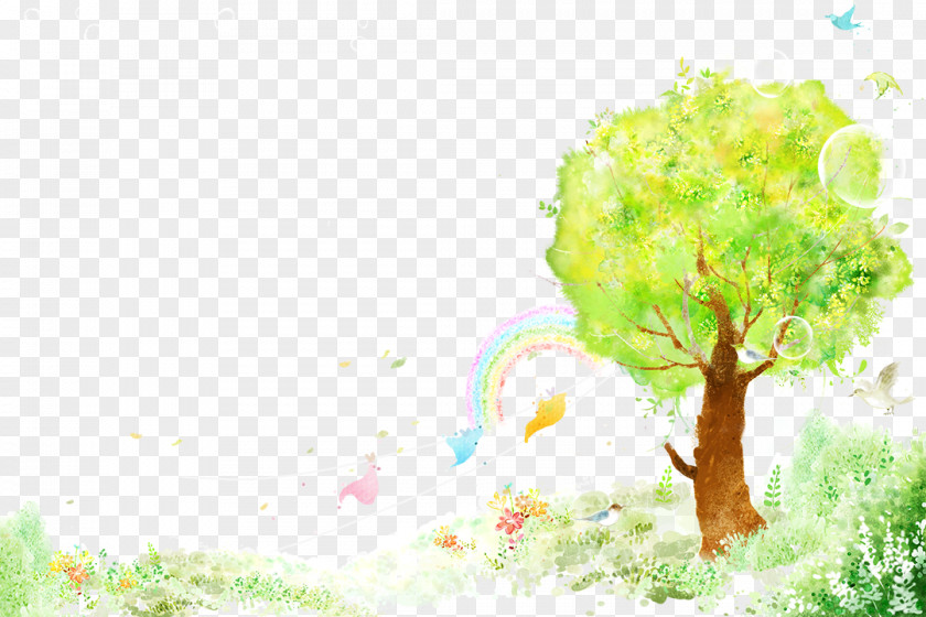 Rainbow And Tree Watercolor Painting Poster Illustration PNG