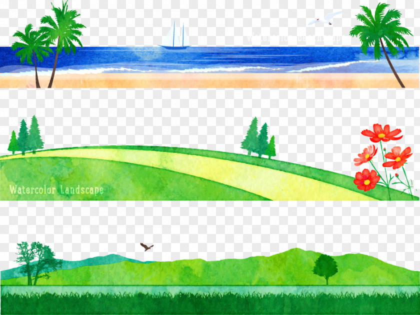 Vector Island Landscape Watercolor Painting Nature PNG