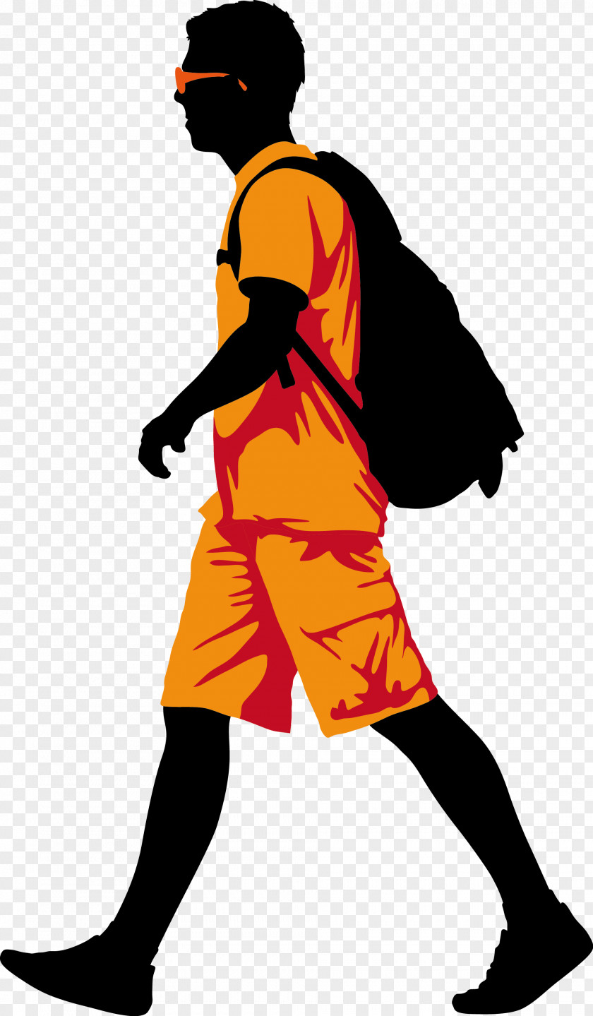 A Man Walking With Satchel On His Back Clip Art PNG