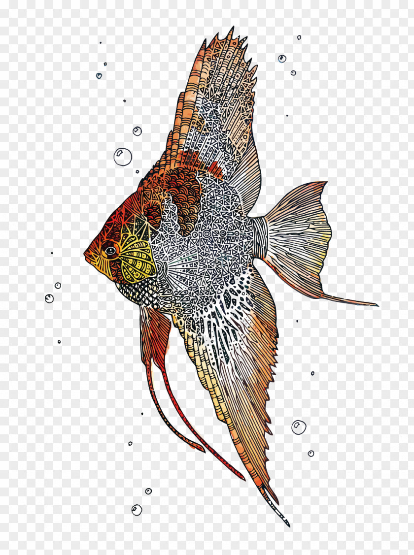 Vector Tropical Fish Angelfish Paper Watercolor Painting PNG