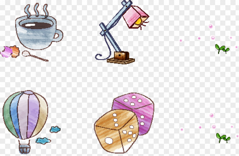 Hand-painted Coffee Table Lamp Hot Air Balloon Dice Cartoon Clip Art PNG