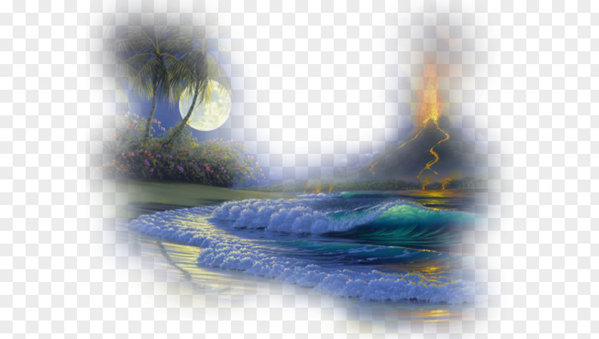 Moonlight Beach Painting Landscape Clip Art PNG