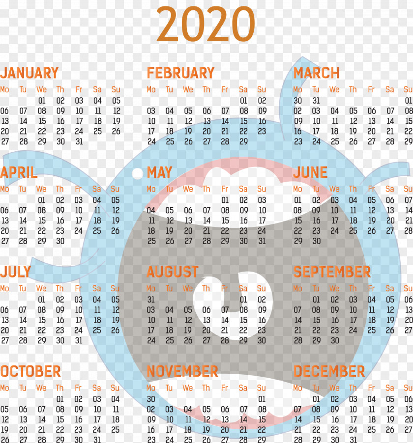 2020 Yearly Calendar Printable Template Full Year PNG