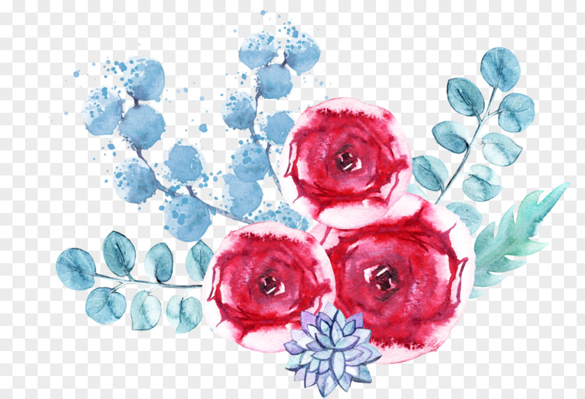 Watercolor Paint Blue Rose Flowers PNG