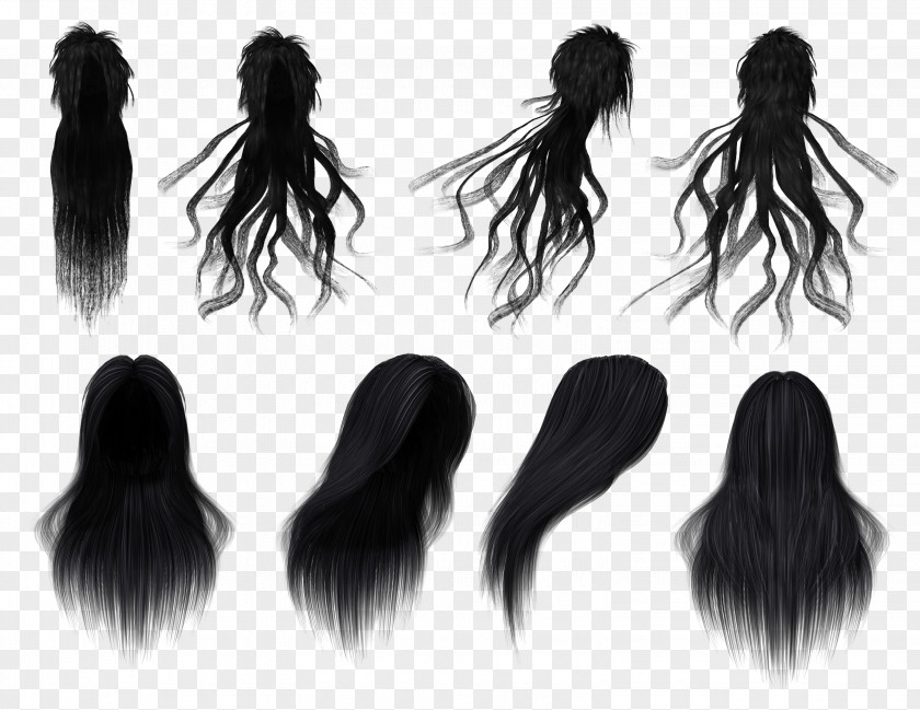 Hair Black Wig Long PNG