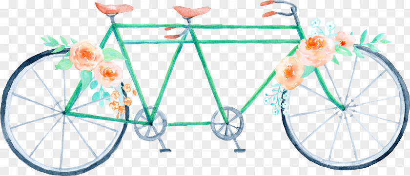 Double Hand-painted Bicycle Wedding Watercolor Painting Clip Art PNG