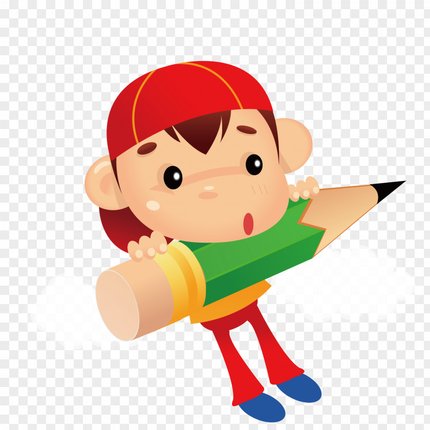 Students Holding Pencils Cartoon Illustration PNG