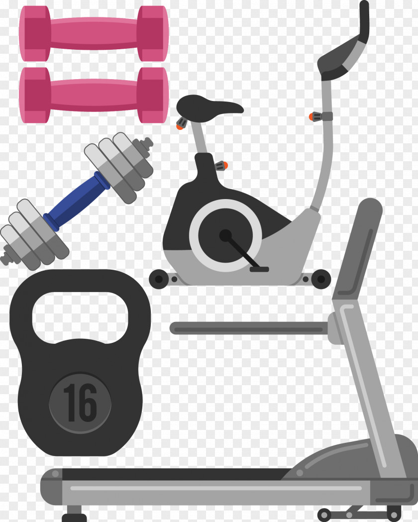 Fitness Equipment Dumbbell Vector Material Laptop Stationary Bicycle Physical Exercise Treadmill PNG