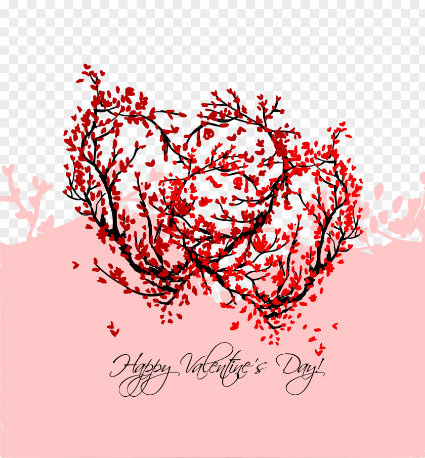 Valentines Day Heart-shaped Decorative Plum Love Tree Heart Clip Art PNG