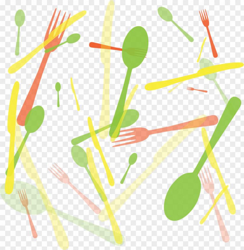 Vector Hand Colored Fork Spoon Spork PNG