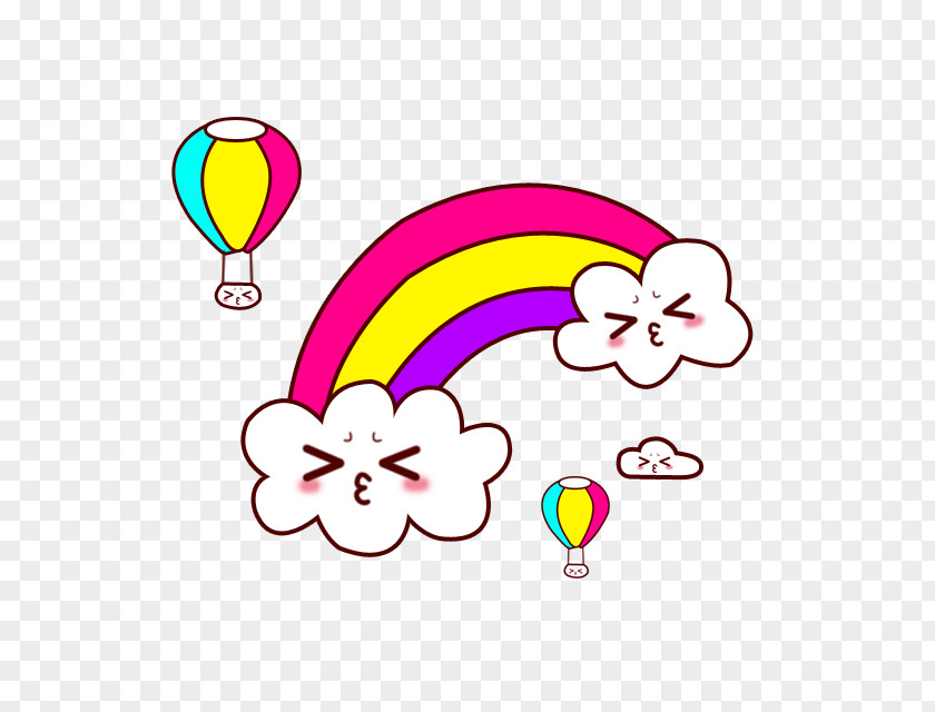Cartoon Rainbow Hot Air Balloon Clip Art PNG