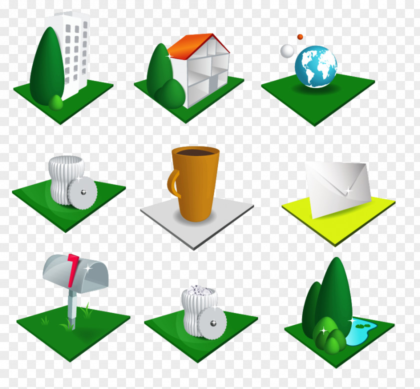 Green 3D Style Home Architecture Building Clip Art PNG