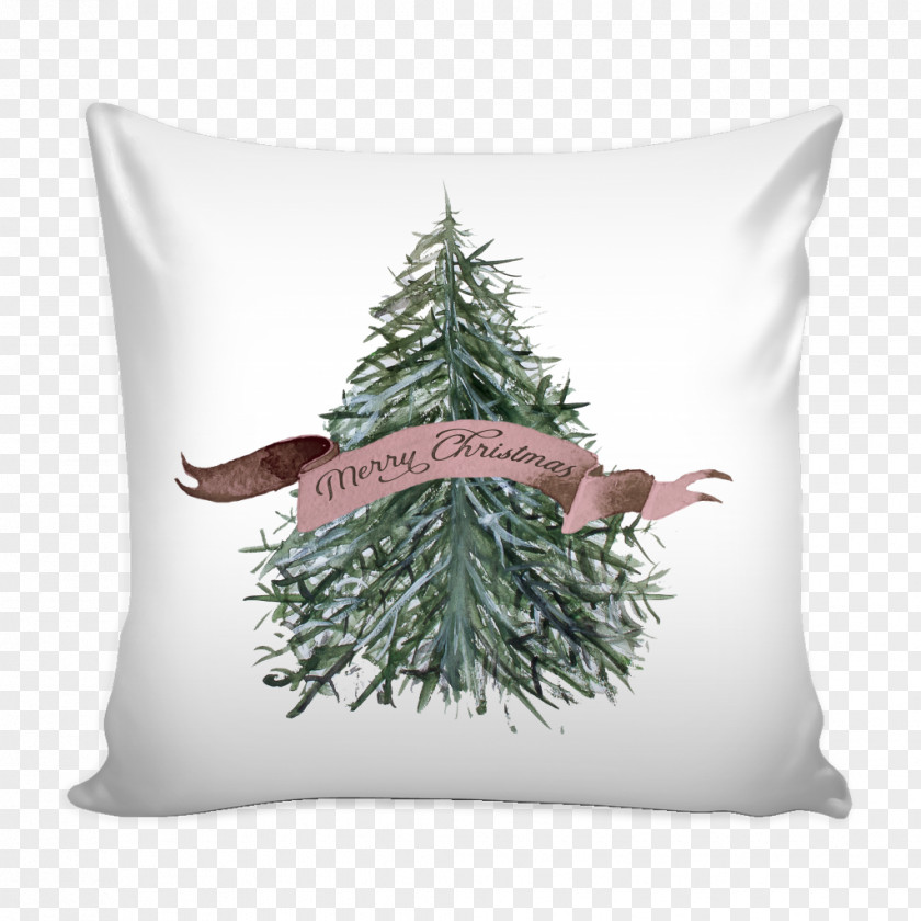 Watercolor Christmas Tree Yellow Throw Pillows Mug Bed Couch PNG