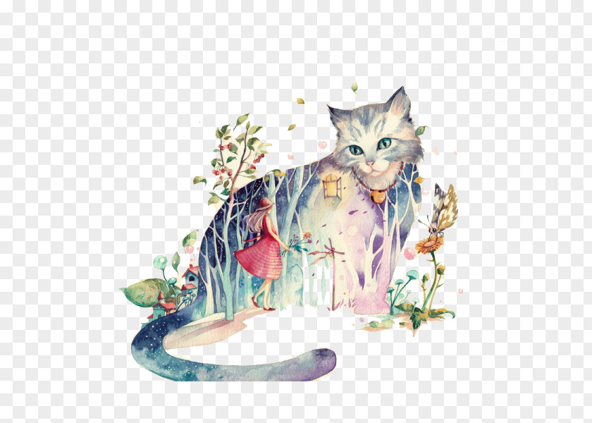 Cat Drawing Watercolor Painting PNG