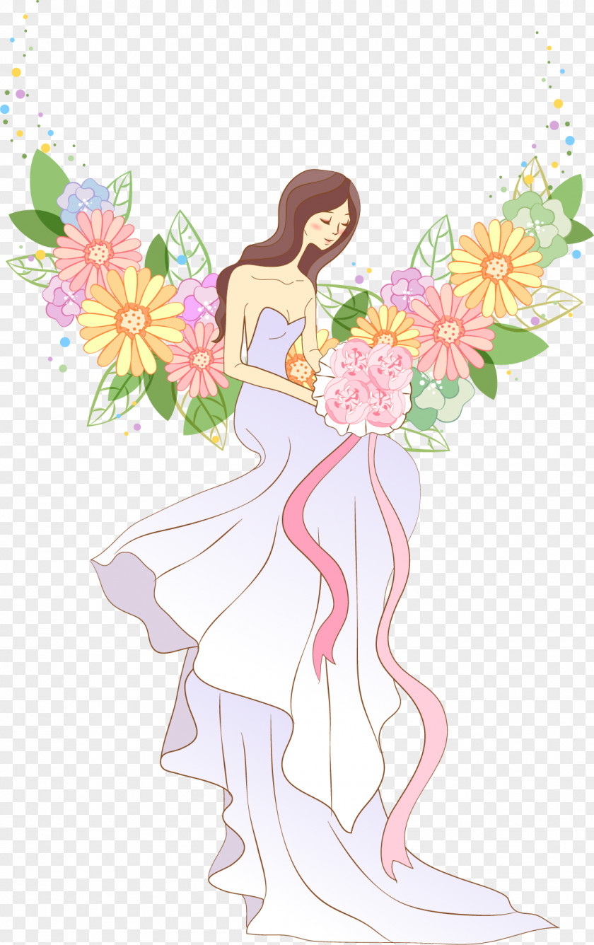 Vector Hand-painted Bride Wedding Invitation PNG