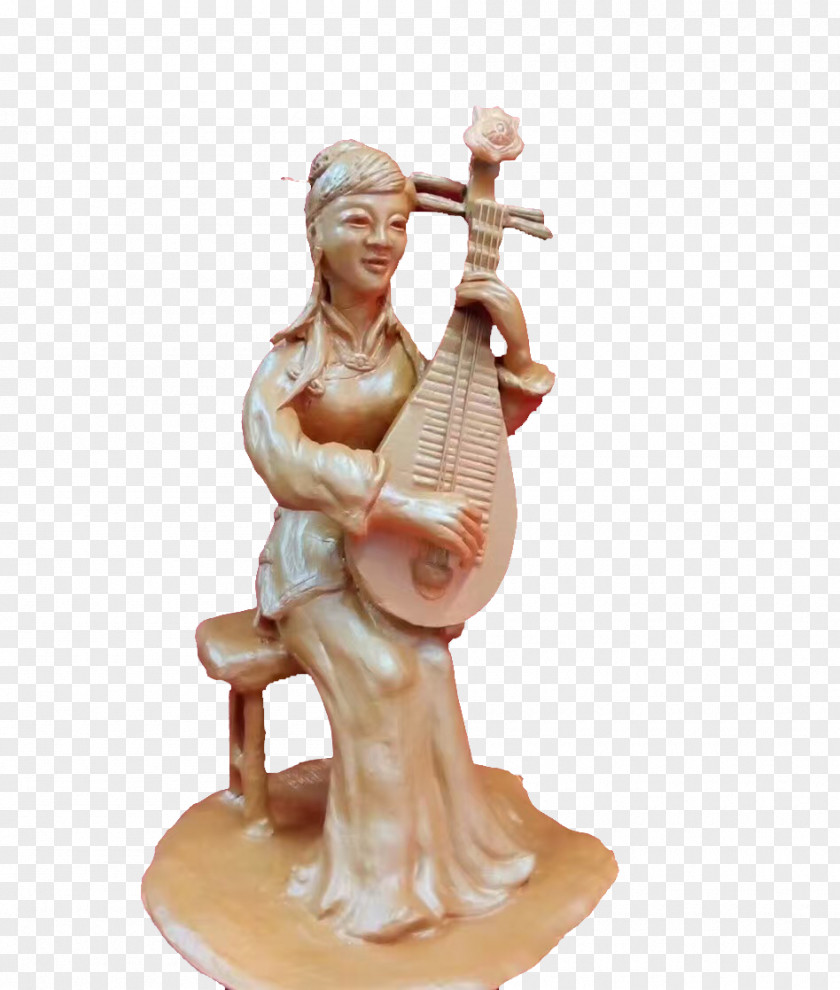Clay Woman Playing The Pipa Sculpture Lehmskulptur PNG