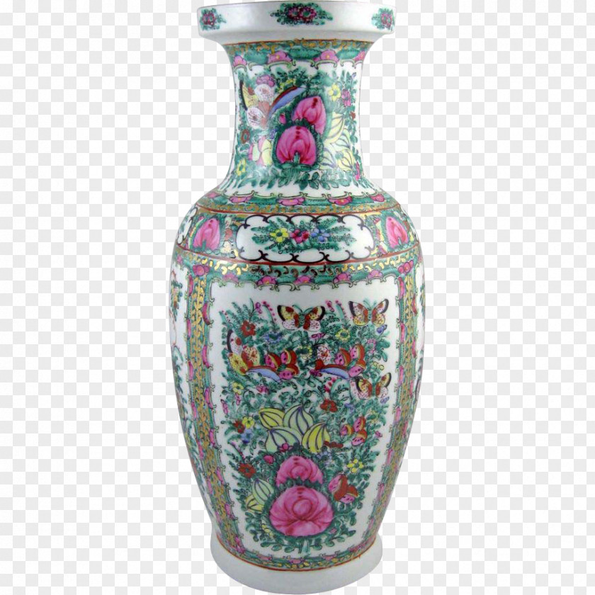 Chinese Pattern Vase Ceramic Peacock Lamp China Famille Rose PNG