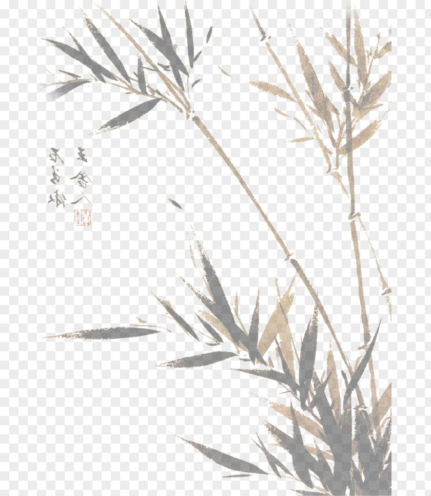 Bamboo Painting Fenghe Chinoiserie Ink Wash PNG