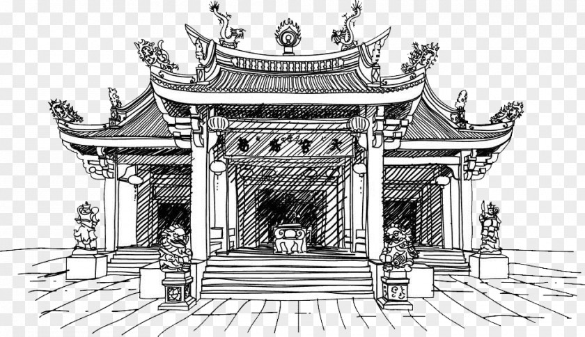 Sketching; Temples; Ancient Temples China Chinese Temple Clip Art PNG