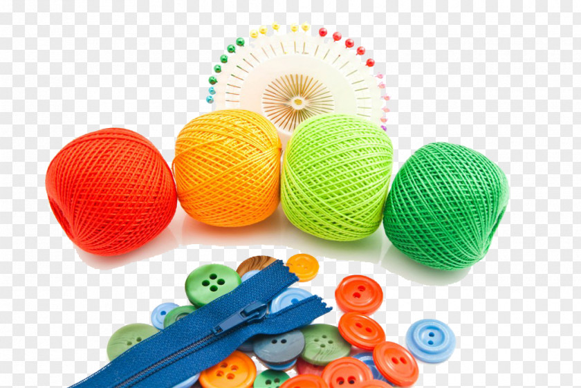 Colored Ball Of Yarn And Needles Button Zipper Clothing Textile Sewing Needle PNG