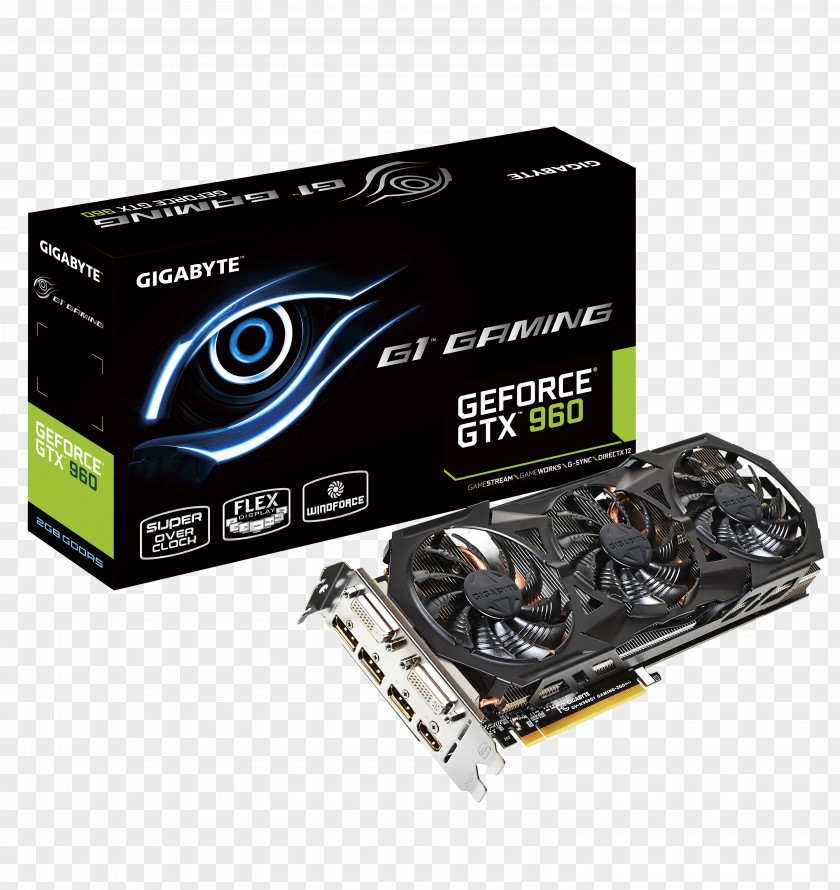 4 GBGDDR5 SDRAMNvidia Graphics Cards & Video Adapters NVIDIA GeForce GTX 960 Gigabyte Technology GV-N960WF2OC-4GD Card PNG