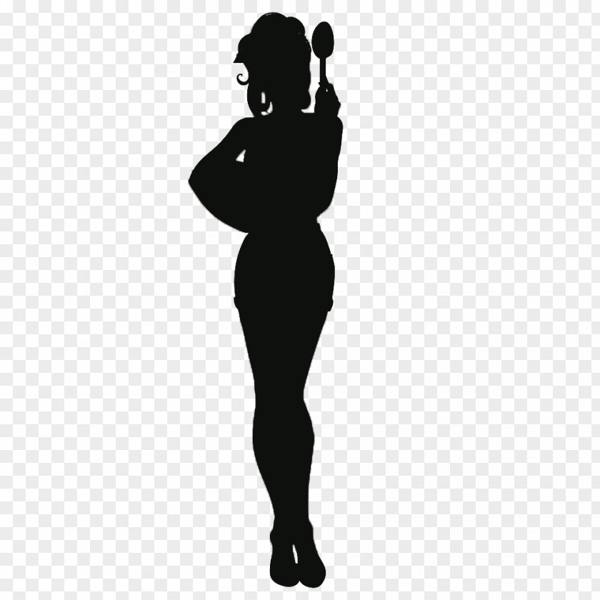 Silhouette Of A Woman Holding Spoon Cartoon PNG