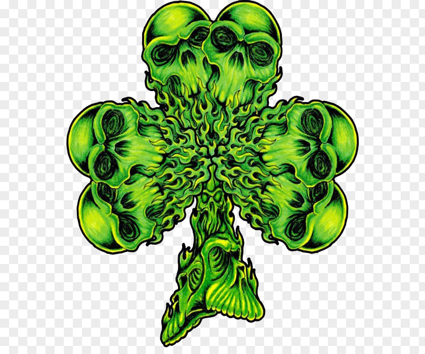 Green Skull Shamrock T-shirt Four-leaf Clover PNG