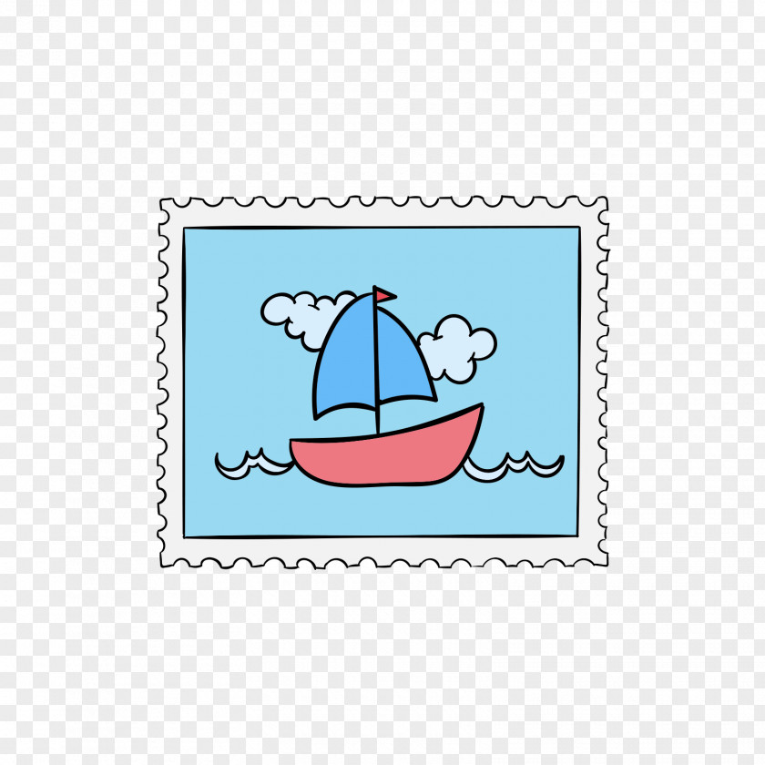Sailing Boat Stamps Blue Euclidean Vector Illustration PNG