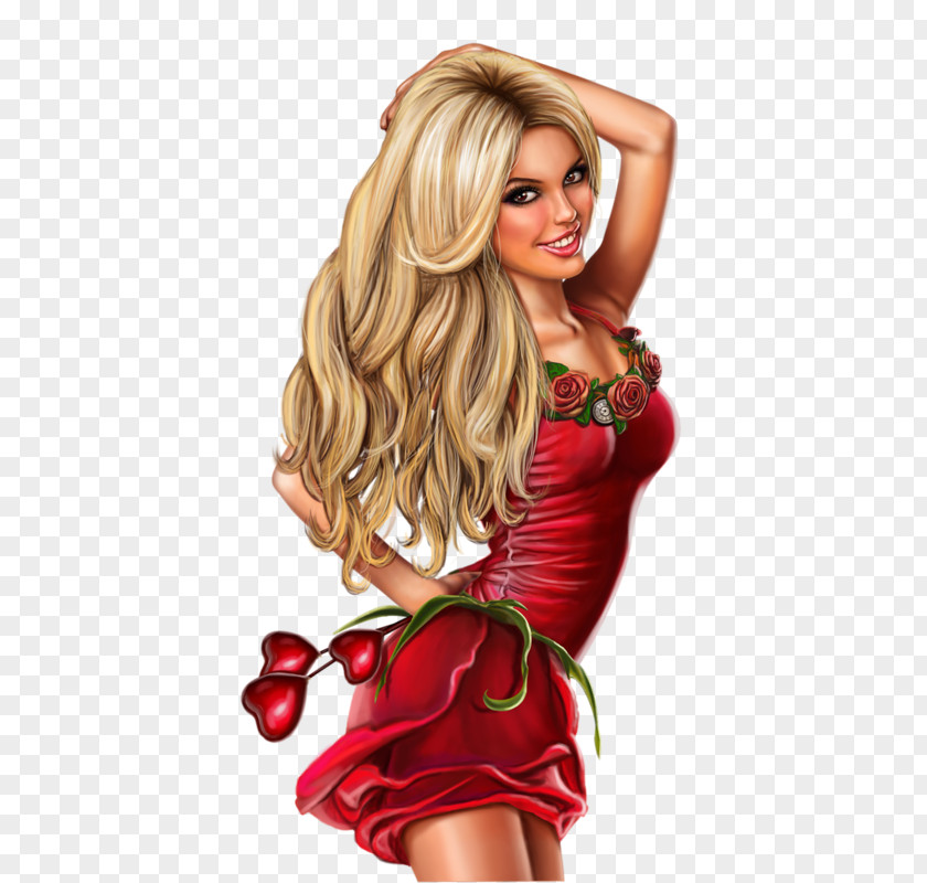 Woman PNG , Hand-painted sexy blonde hair-free material, red dressed woman clipart PNG